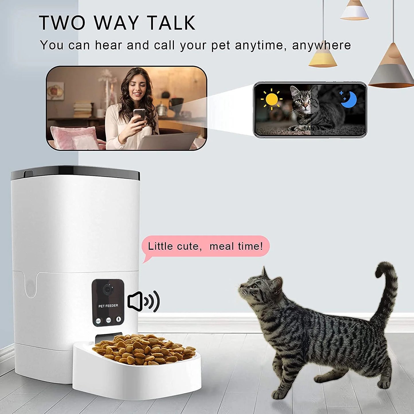 6L Automatic Pet Feeder for Cats and Dogs 1080P Camera Timed Feeder for Schedule Feeding 