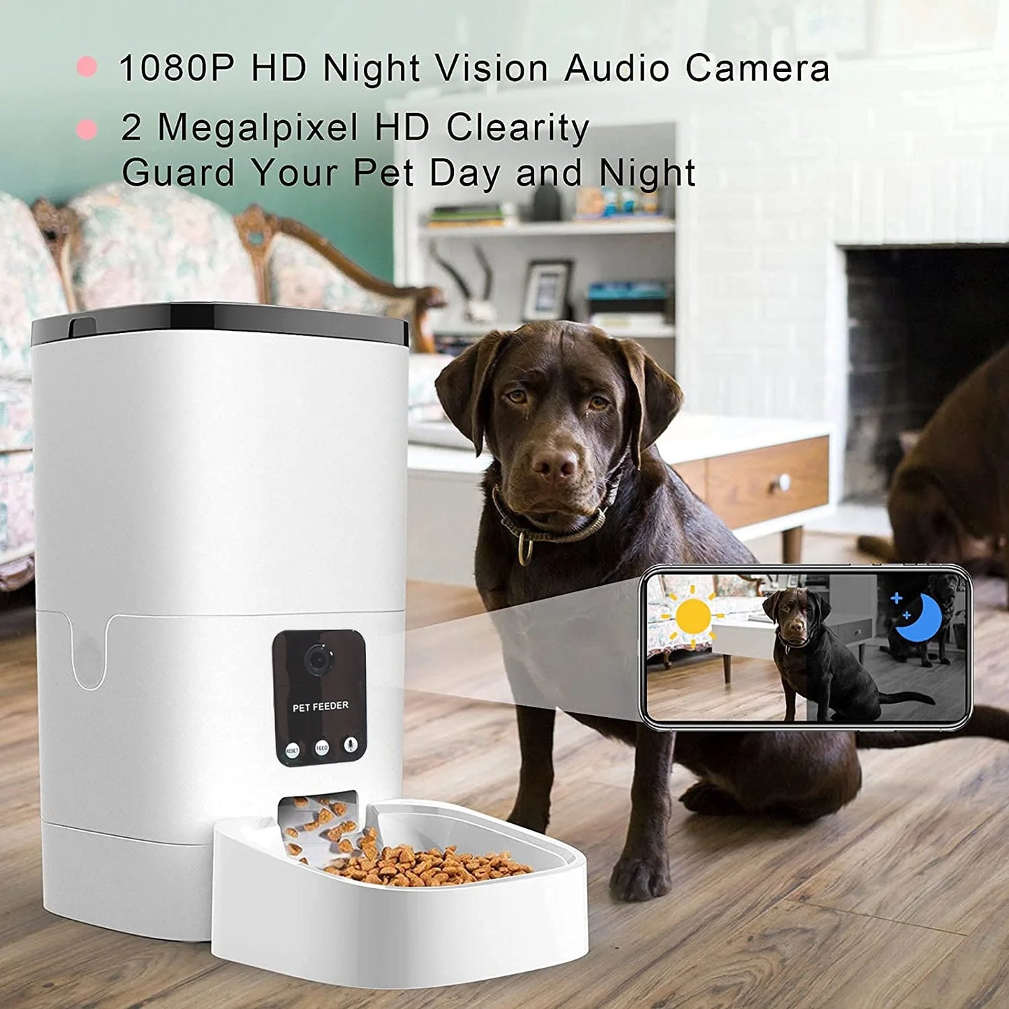 6L Automatic Pet Feeder for Cats and Dogs 1080P Camera Timed Feeder for Schedule Feeding 