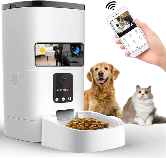 6L Automatic Pet Feeder for Cats and Dogs 1080P Camera Timed Feeder for Schedule Feeding 