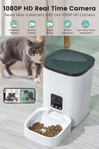 6L Automatic Pet Feeder for Cats and Dogs 1080P Camera Timed Feeder for Schedule Feeding 