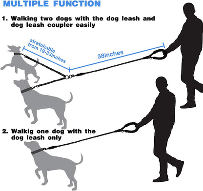 Comfortable Dual Dog Leash Tangle Free with Shock Absorbing Bungee Reflective 2 Dog Leashes for Large Medium Small Dogs