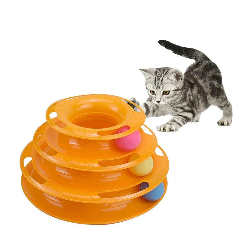 Three Levels Pet Cat Toy Tower Tracks Disc Cat Intelligence Amusement Triple Pay Disc Cat Toys Ball Training Amusement Plate