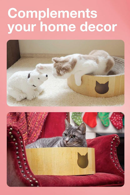 Cozy Cat Scratcher Bowl, 100% Recycled Paper, Chemical-Free Materials.