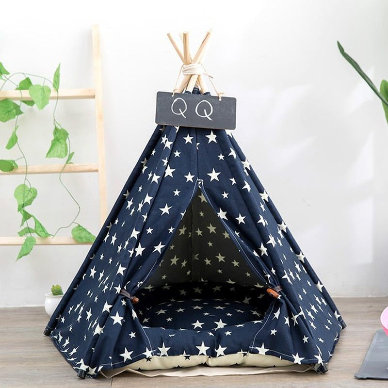 Pet Tent House Cat Bed Portable Teepee with Thick Cushion and 6 Colors Available for Dog Puppy Excursion Outdoor Indoor