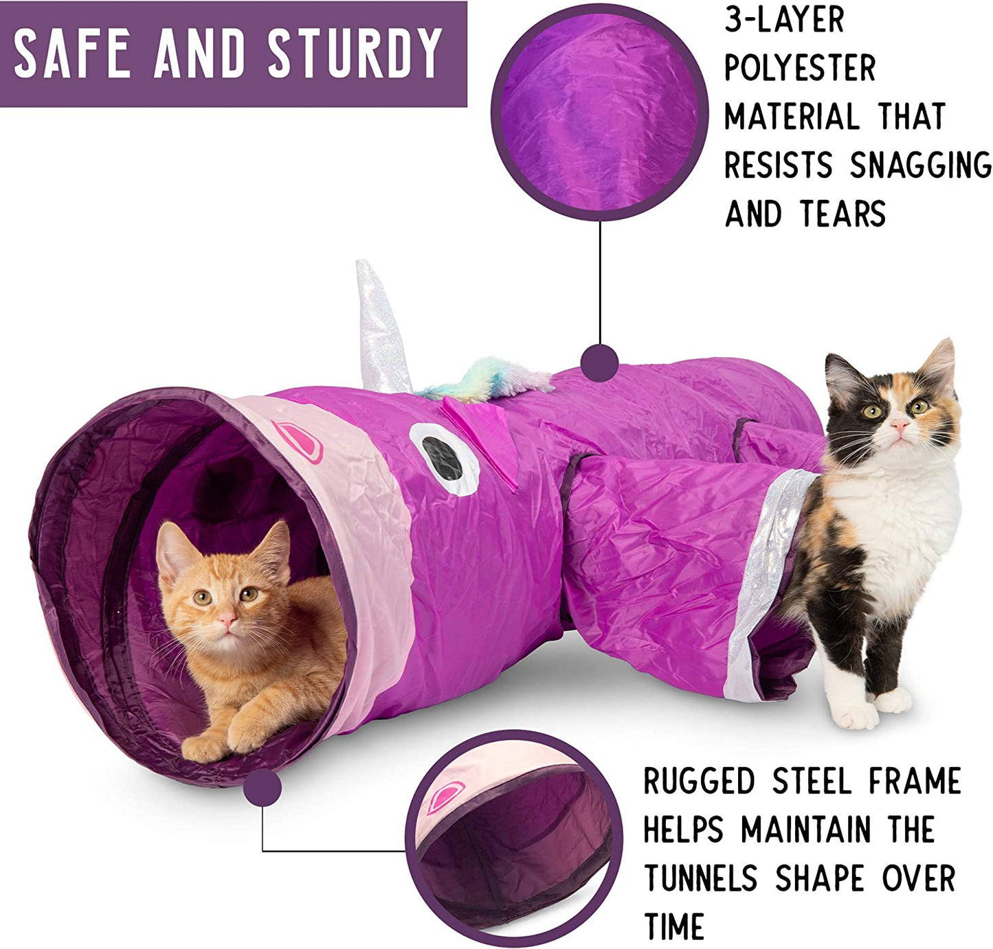 Magic Mewnicorn Multi Cat Tunnel Boredom Relief Toys with Crinkle Feather String for Cats Kittens for Hiding Hunting and Resting