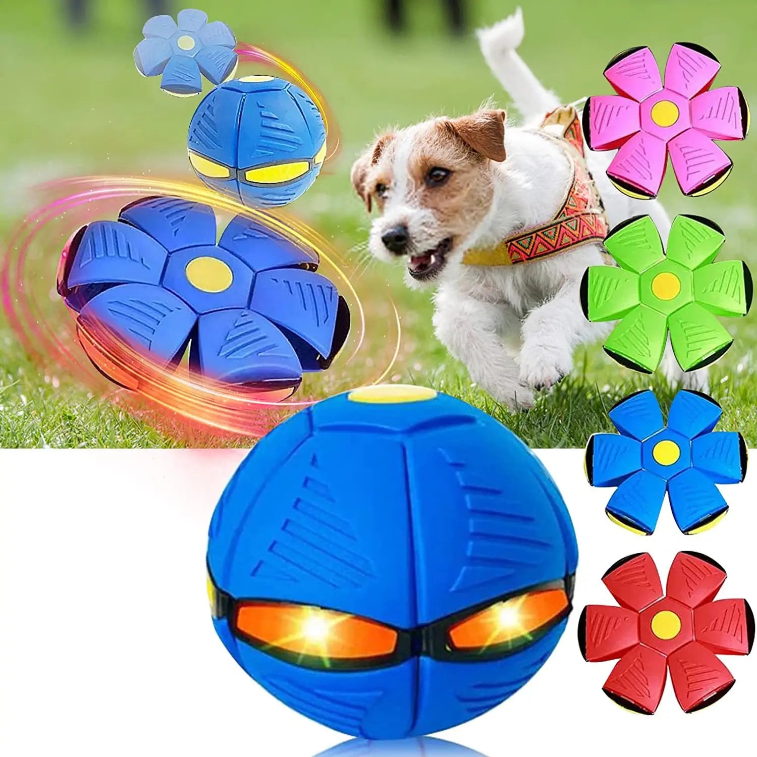 Pet Deformation UFO Toy Flying Saucer Ball Dog Toys Outdoor Sports Dog Training Equipment Dog'S Play Flying DISC with LED