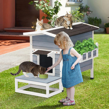 Outdoor Cat House for Multi-Cat Household, 3-4 Feral Cats Selter Size at 29.5" L X 19" W X 29", Waterproof and Weatherproof Features, Rabbit Hutch Grey