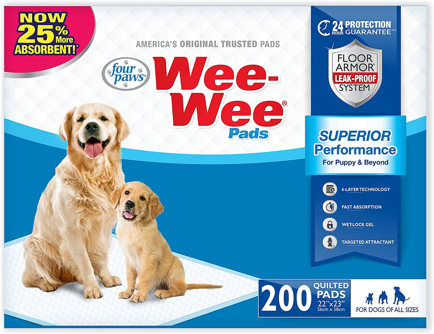 Wee-Wee Superior Performance Pee Pads for Dogs - Dog & Puppy Pads for Potty Training - Dog Housebreaking & Puppy Supplies - 22" X 23" (200 Count)