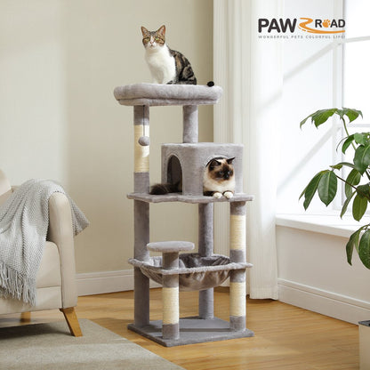 Cat Tree 46” for Indoor Small Cats Multi-Level Cat Tower with Scratching Posts, Perch and Hammock, Gray