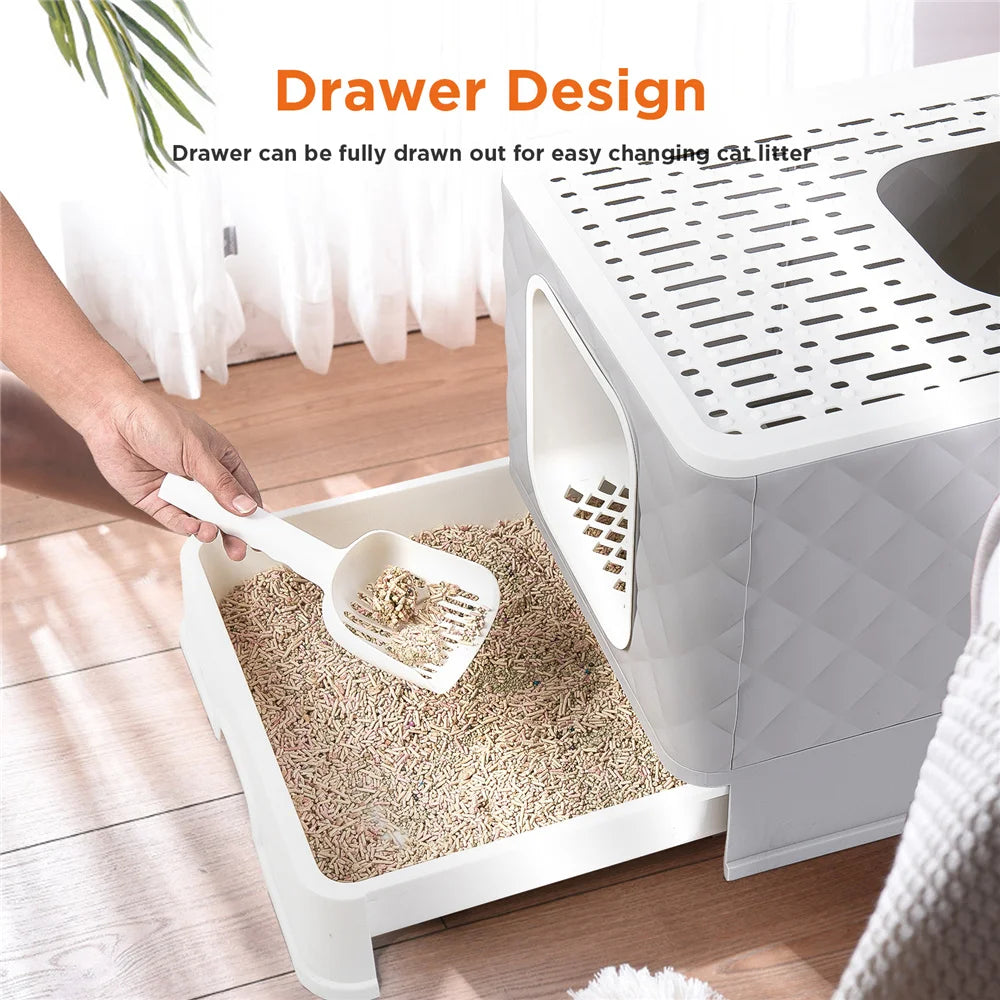 Foldable Cat Litter Box Large Pet Toilet+Cat Sand Shovel Easy Clean Leak-Proof Enclosed