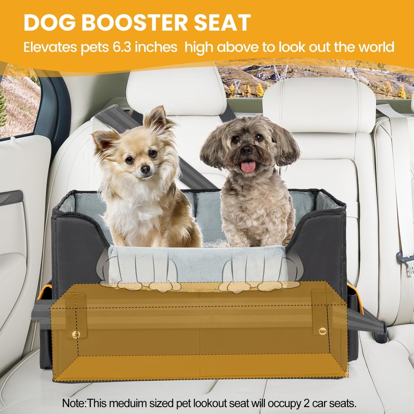 Dog Car Seat for Small Dogs, Elevated Dog Booster Seat Pet Travel Carrier Bed for Car with Adjustable Straps Lookout Pet Car Booster Seat for Small Dogs Cats