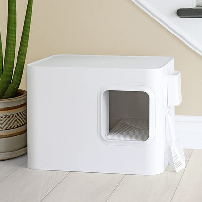 Meowy Studio Loo Modern Cat Litter Box - All in One Cover Litter Filter Plate Scoop and Holder, Aspen White