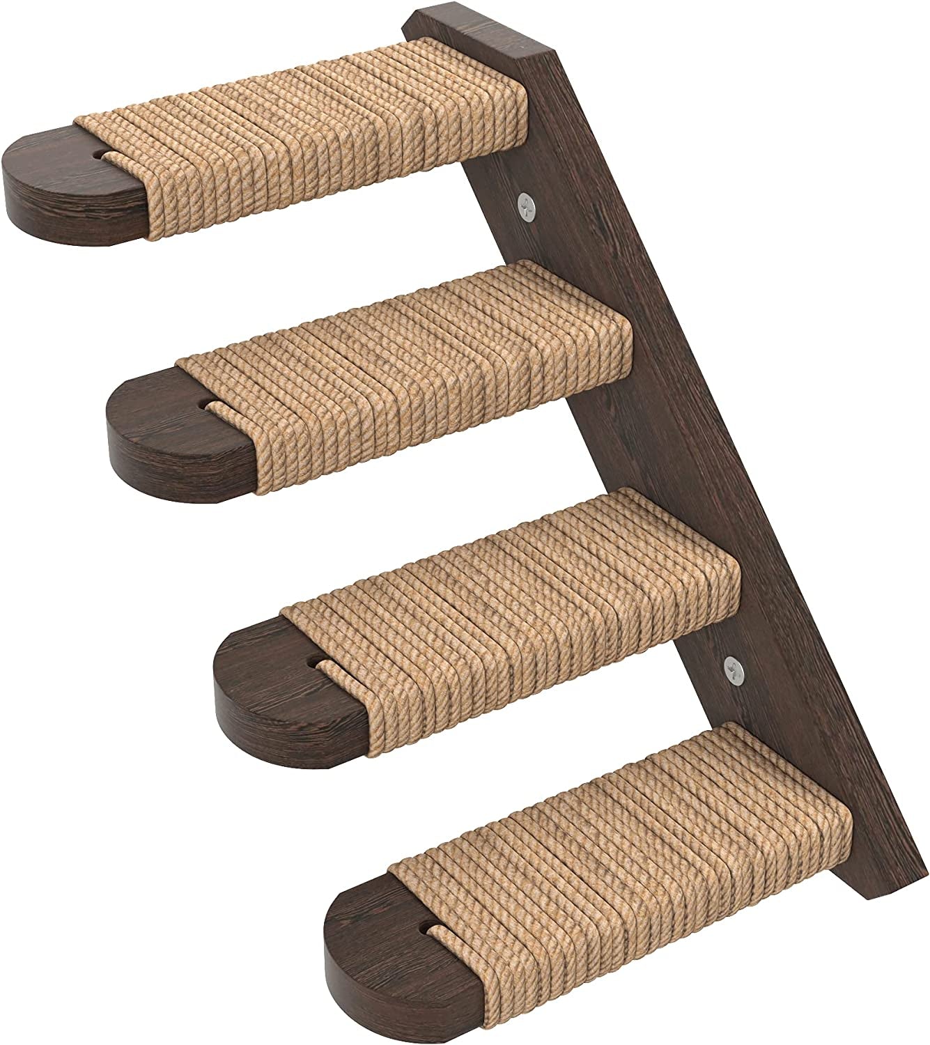 Cat Steps - Solid Rubber Wood Cat Stairs Great for Scratching and Climbing - Easy to Install Wall Mounted Cat Shelves for Playful Cats (Brown, Right to Left)