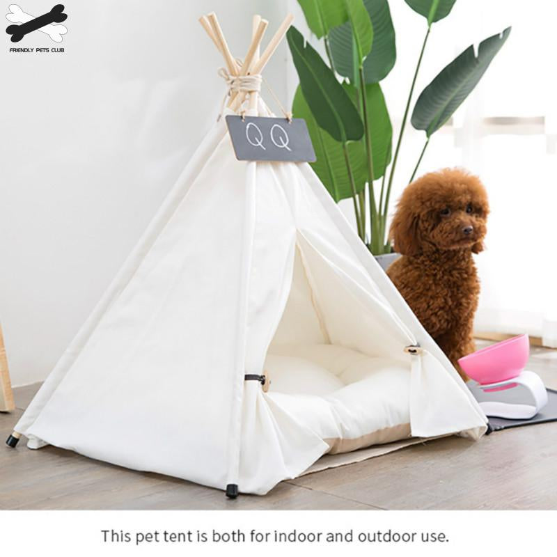 Pet Tent House Cat Bed Portable Teepee with Thick Cushion and 6 Colors Available for Dog Puppy Excursion Outdoor Indoor