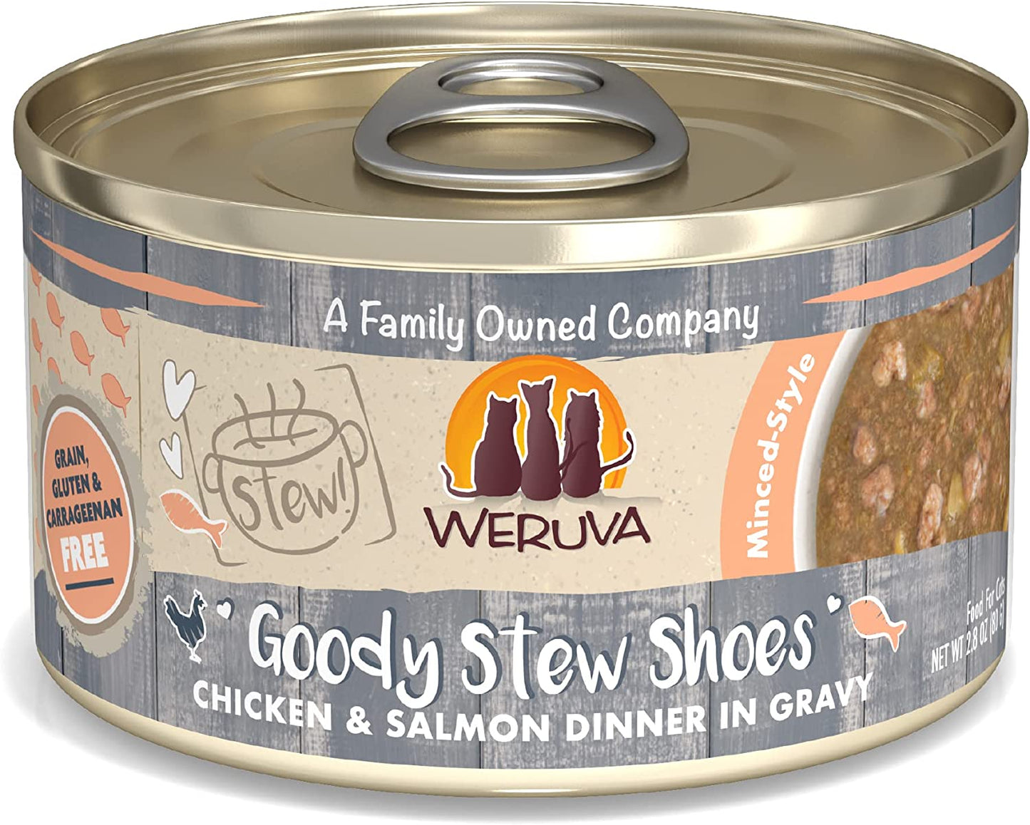 Classic Cat Stews!, Goody Stew Shoes with Chicken & Salmon in Gravy, 2.8Oz Can (Pack of 12)