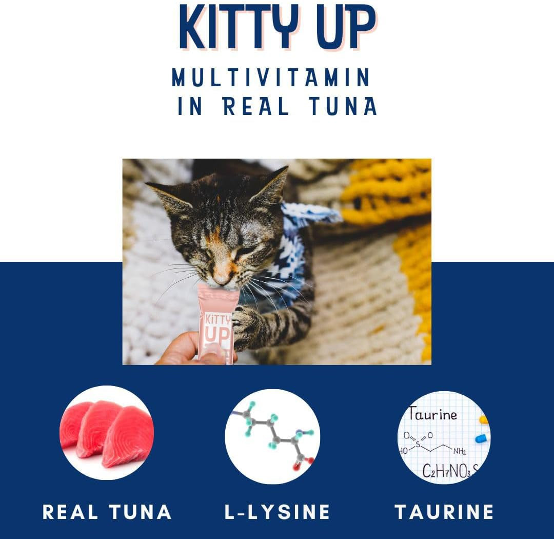 Lickable Cat Treats for Indoor Cats - Multivitamin Puree Treat with Real Tuna, Lysine, Taurine, & Grain Free | 50 Cat Tube Treats