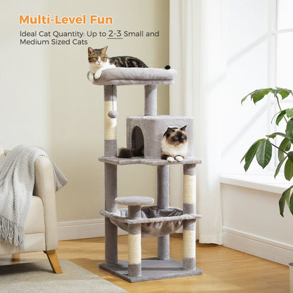 Cat Tree 46” for Indoor Small Cats Multi-Level Cat Tower with Scratching Posts, Perch and Hammock, Gray