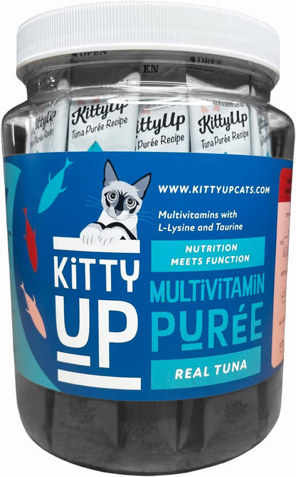 Lickable Cat Treats for Indoor Cats - Multivitamin Puree Treat with Real Tuna, Lysine, Taurine, & Grain Free | 50 Cat Tube Treats