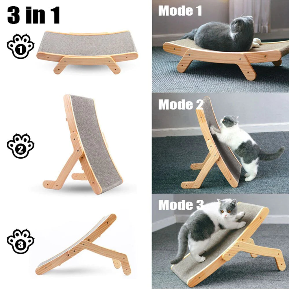 Wooden Cat Scratcher Scraper Detachable Lounge Bed 3 in 1 Scratching Post for Cats Training Grinding Claw Toys Cat Scratch Board