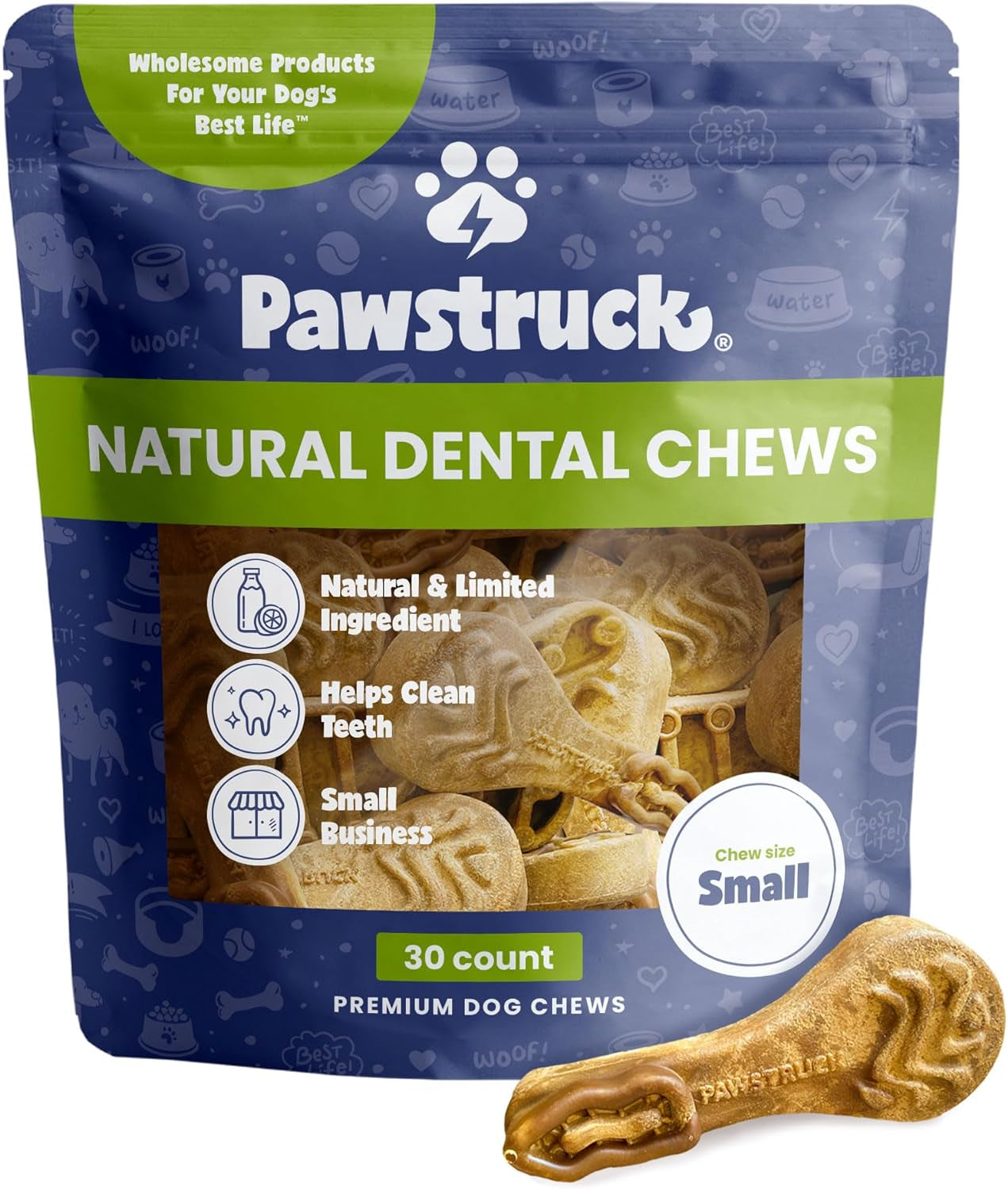 Natural Dental Chews for Small Medium Dogs & Puppies - Vet Recommended Brush Stick Treats Made in USA Breath Freshener to Improve Oral Hygiene & Clean Teeth - 30 Count - Packaging May Vary