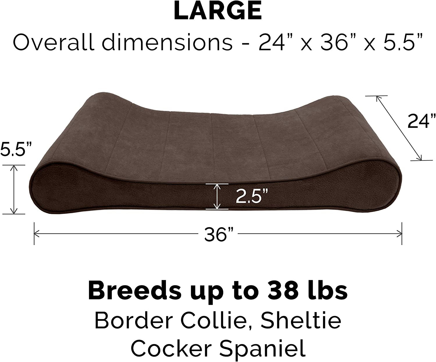 Cooling Gel Dog Bed for Large/Medium Dogs W/ Removable Washable Cover, for Dogs up to 38 Lbs - Microvelvet Luxe Lounger Contour Mattress - Espresso, Large