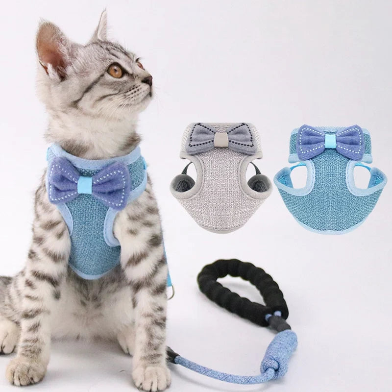 Cat Harness and Leash Anti-Breakaway Cat Collar Cute Bow Vests Cat Product Cat Accessories Sage Green Collar for Cats or Puppies