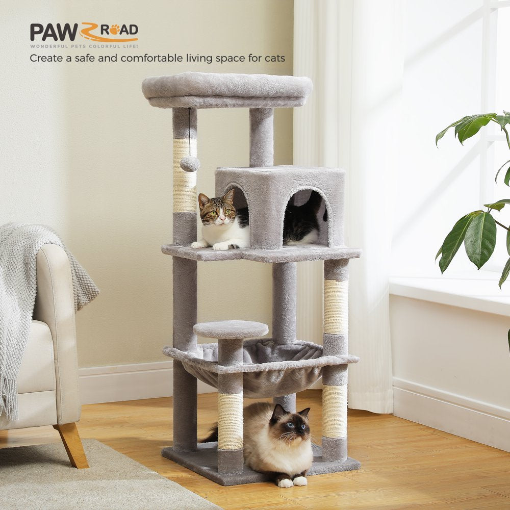 Cat Tree 46” for Indoor Small Cats Multi-Level Cat Tower with Scratching Posts, Perch and Hammock, Gray