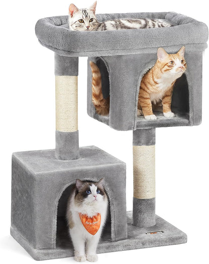 Cat Tree with Sisal-Covered Scratching Posts and 2 Plush Condos Cat Furniture for Kittens Light Gray UPCT61W