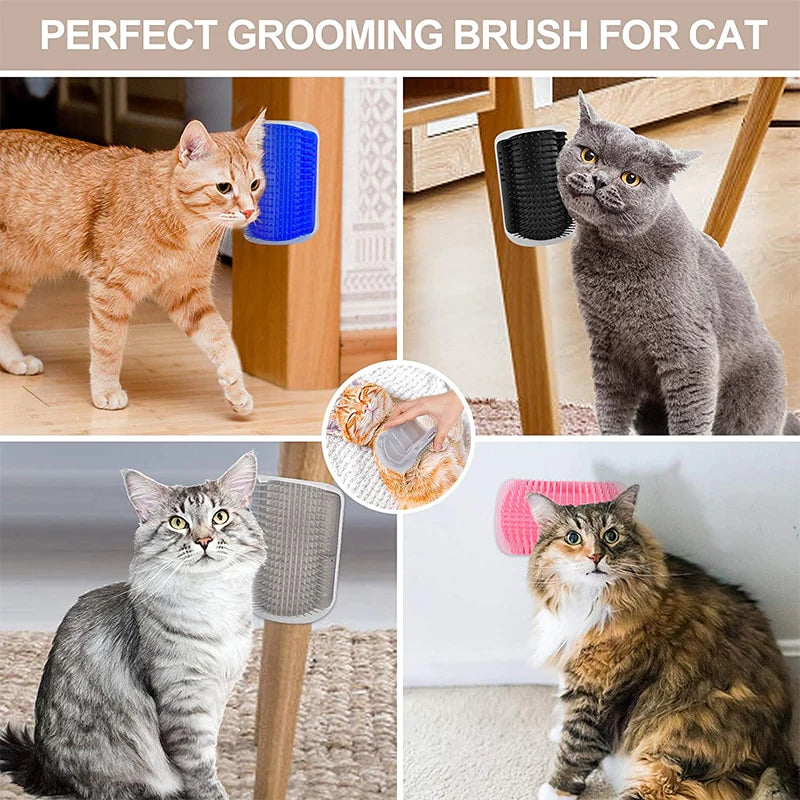 Cat Self Groomer with Catnip Soft Cats Wall Corner Massage Cat Comb Brush Rubs the Face with a Tickling Comb Pet Grooming Supply