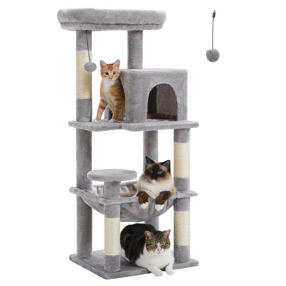 Cat Tree 46” for Indoor Small Cats Multi-Level Cat Tower with Scratching Posts, Perch and Hammock, Gray