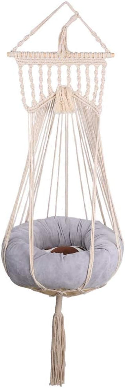 Macrame Cat Hammock Boho Interior Cat Bed (Beige)