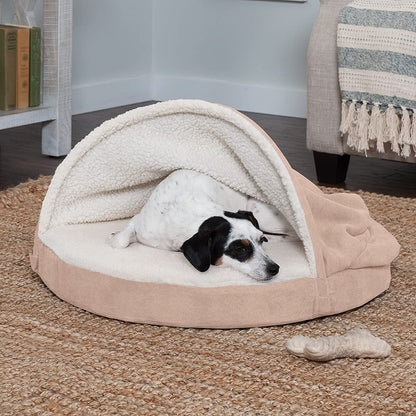 26" round Orthopedic Dog Bed for Medium/Small Dogs W/ Removable Washable Cover, for Dogs up to 30 Lbs - Sherpa & Suede Snuggery - Cream, 26-Inch