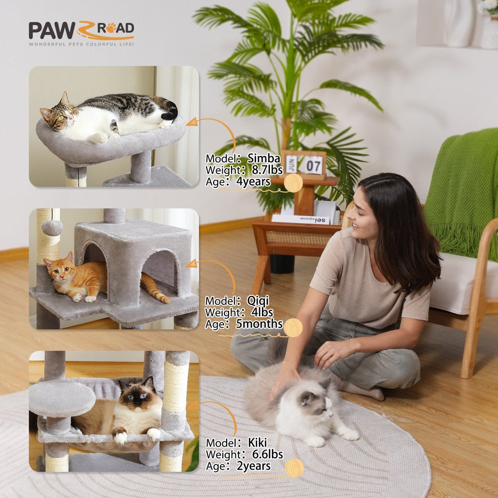 Cat Tree 46” for Indoor Small Cats Multi-Level Cat Tower with Scratching Posts, Perch and Hammock, Gray