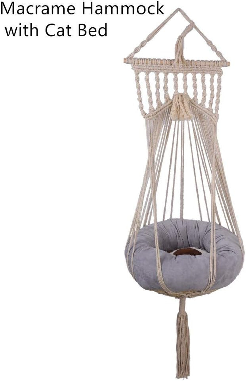 Macrame Cat Hammock Boho Interior Cat Bed (Beige)