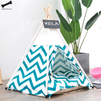 Pet Tent House Cat Bed Portable Teepee with Thick Cushion and 6 Colors Available for Dog Puppy Excursion Outdoor Indoor