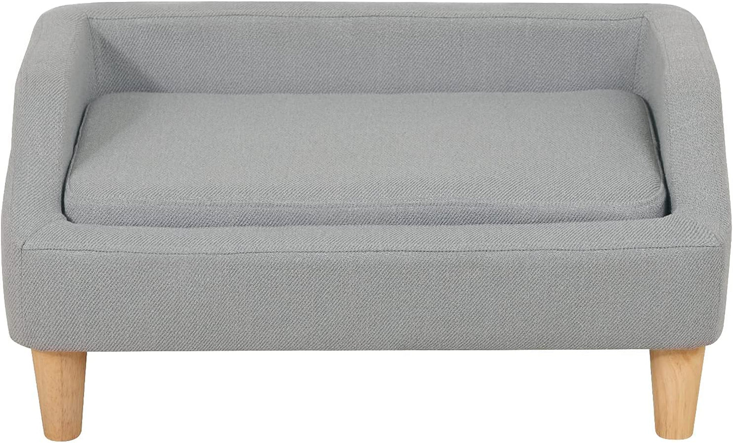 Pet Sofa Bed, Linen Fabric Couch with Washable Cushion & Wooden Legs for Small Dog Cat (Gray)