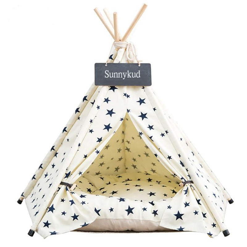 Pet Tent House Cat Bed Portable Teepee with Thick Cushion and 6 Colors Available for Dog Puppy Excursion Outdoor Indoor