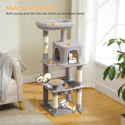 Cat Tree 46” for Indoor Small Cats Multi-Level Cat Tower with Scratching Posts, Perch and Hammock, Gray