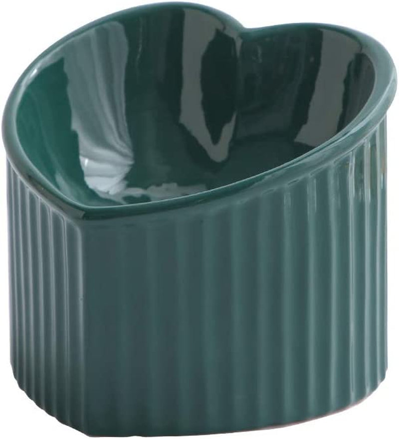 Dark Green Ceramic Raised Cat Bowls, Tilted Elevated Food or Water Bowls, Stress Free, Backflow Prevention, Dishwasher and Microwave Safe, Lead & Cadmium Free