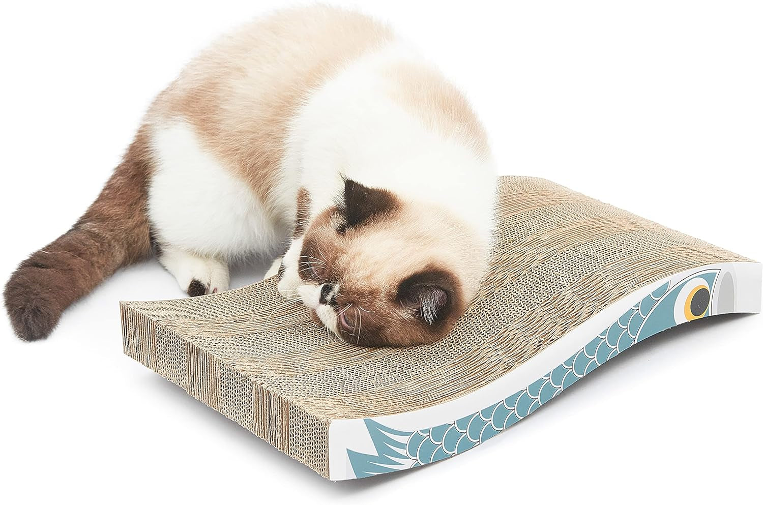 Cat Scratcher Cat Scratch Pad with Premium Scratch Textures Wave Curved Shape Design Corrugated Cardboard Reversible Anti-Slip Durable Cardboard Cat Scratcher