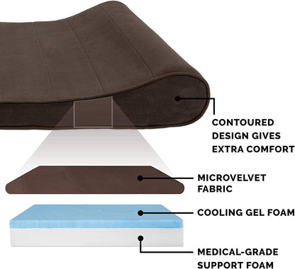 Cooling Gel Dog Bed for Large/Medium Dogs W/ Removable Washable Cover, for Dogs up to 38 Lbs - Microvelvet Luxe Lounger Contour Mattress - Espresso, Large