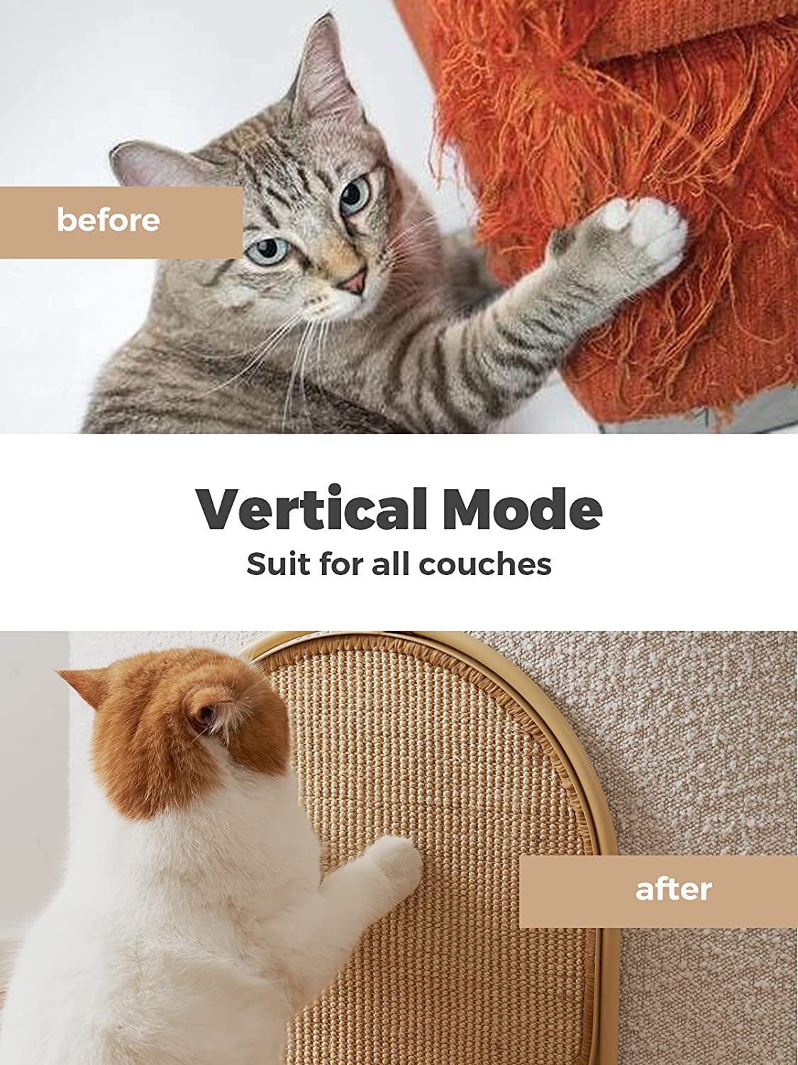 Cat Scratching Post, Three Modes Cat Scratcher, Cat Scratch Furniture Protector, Vertical/Horizontal/Side Table, Replaceable Sisal Scratch Pad for Indoor Cats - Yellow