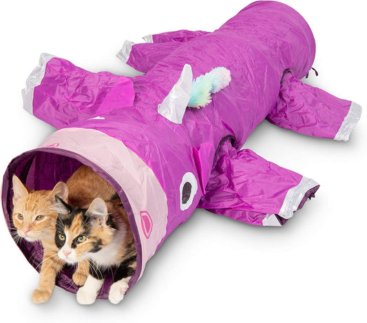 Magic Mewnicorn Multi Cat Tunnel Boredom Relief Toys with Crinkle Feather String for Cats Kittens for Hiding Hunting and Resting