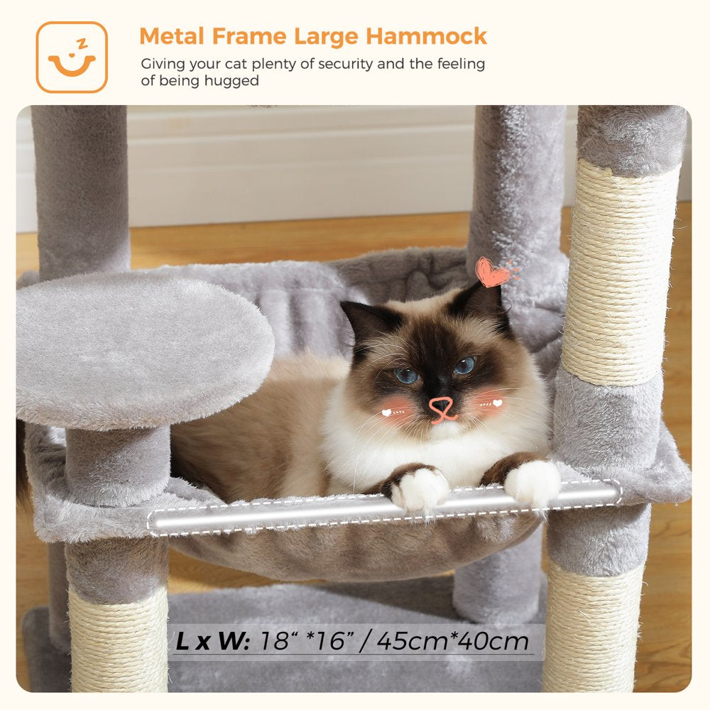 Cat Tree 46” for Indoor Small Cats Multi-Level Cat Tower with Scratching Posts, Perch and Hammock, Gray