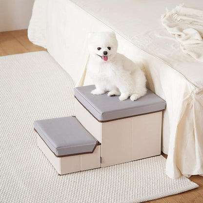 Pet Storage Stepper, Foldable Multi Tier Pet Stairs with Size of 20''X11''X12.5''(2T) / 27.5''X12''X15''(3T) Can Hold up to 15Lbs Small&Medium Size Dogs (Grey, Solid)