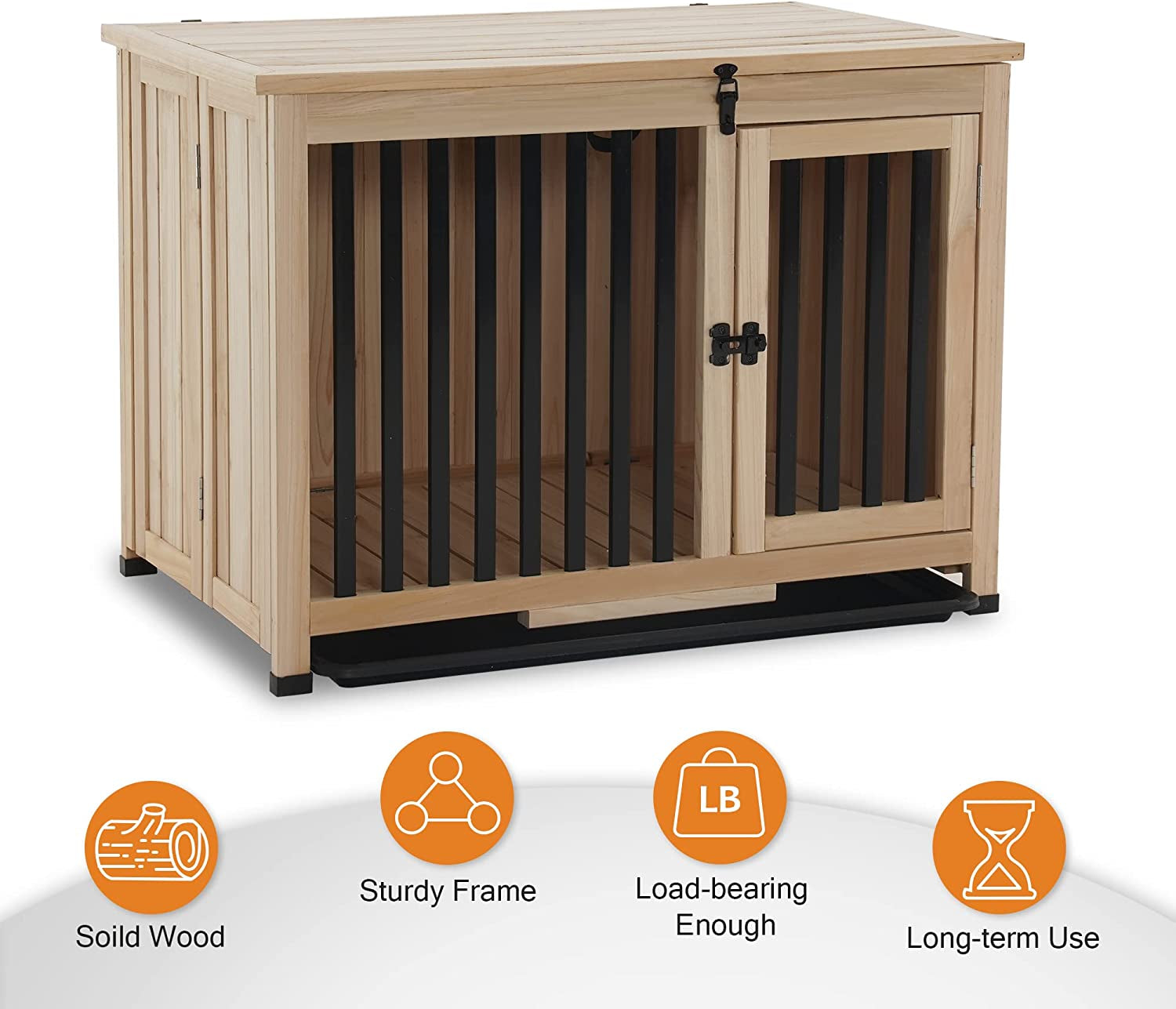 Wooden Dog Crate Furniture, Dog Kennel Pet House End Table, Solid Wood Portable Foldable Indoor Cage for Dogs, No Assembly Needed (Medium, Natural)