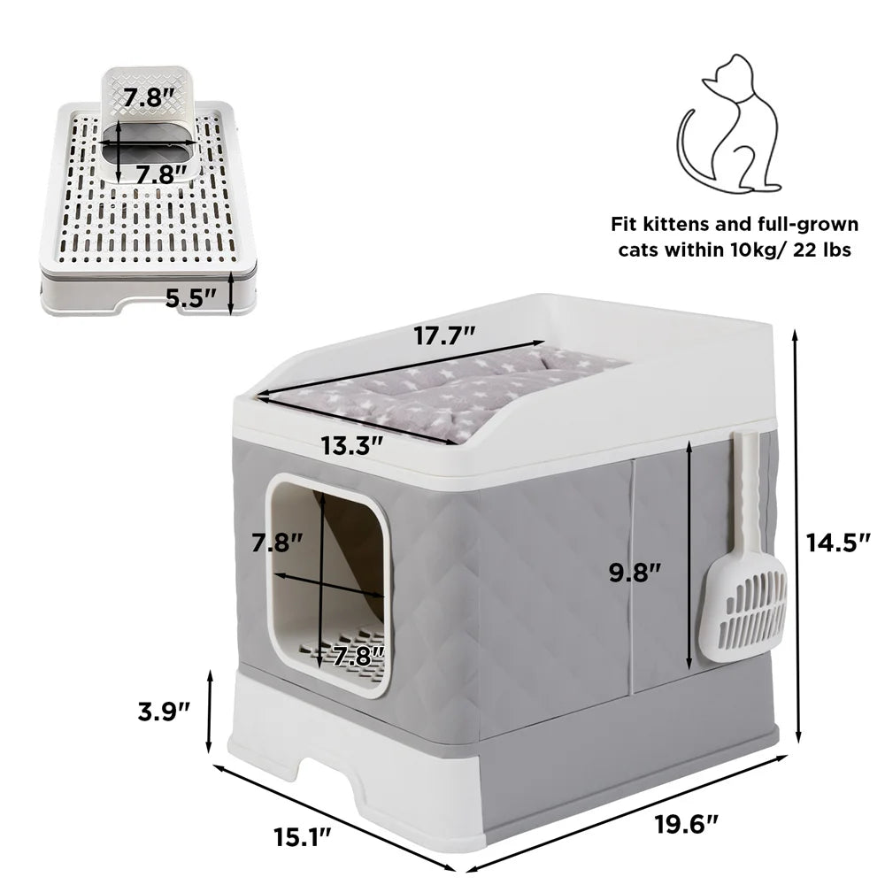 Foldable Cat Litter Box Large Pet Toilet+Cat Sand Shovel Easy Clean Leak-Proof Enclosed