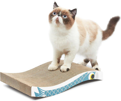 Cat Scratcher Cat Scratch Pad with Premium Scratch Textures Wave Curved Shape Design Corrugated Cardboard Reversible Anti-Slip Durable Cardboard Cat Scratcher